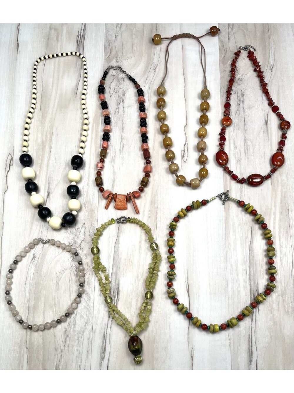 Lot 7 Handmade Chunky Beaded Natural Stone NECKLACES Yellow Orange Bohemian EUC